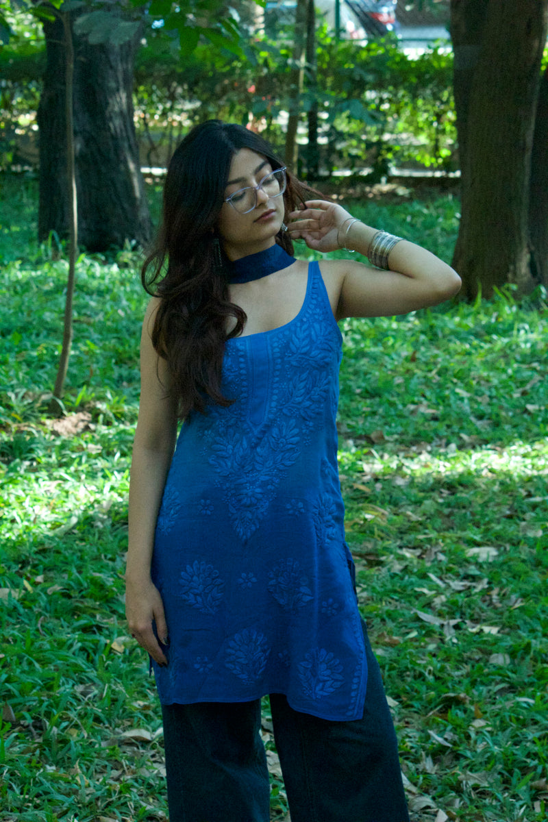 Desi luxe chikankari slip corset back kurti with dupatta/scarf