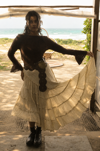 Ivory Cotton Whimsical Ruffle Wrap Skirt