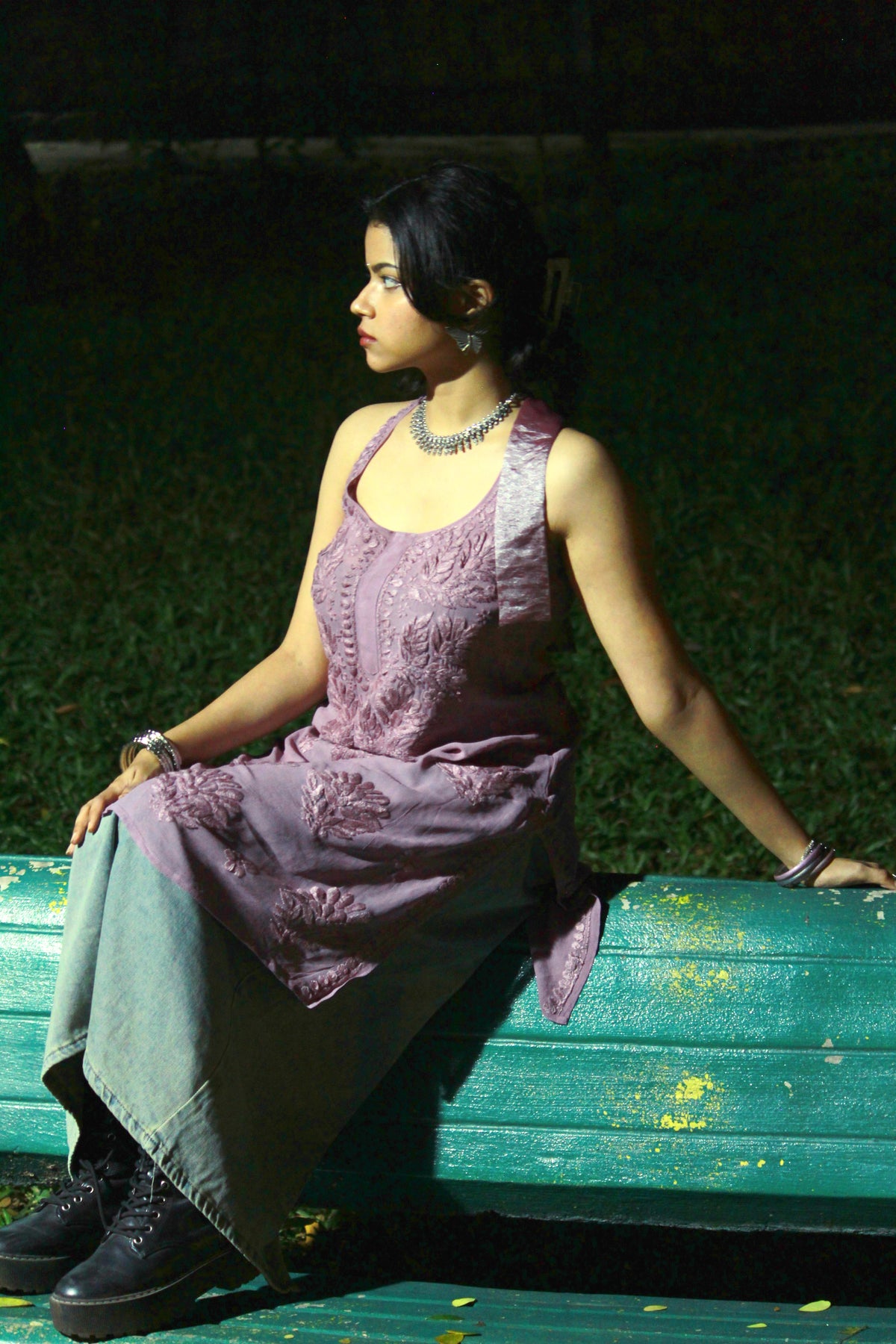 Old money Chikankari kurti with sleek dupatta/scarf
