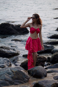 Desi Y2K aesthetic pink Tie-dye wrap skirt dupatta set