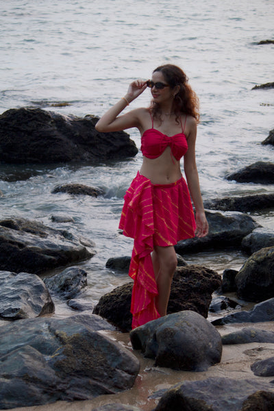 Desi Y2K aesthetic pink Tie-dye wrap skirt dupatta set