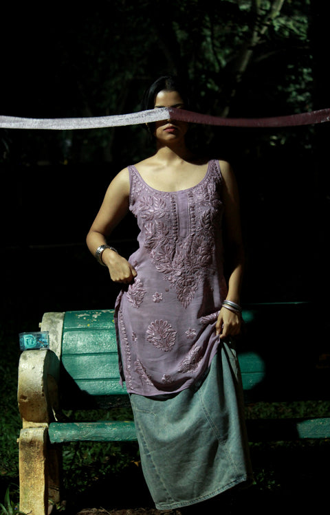 Old money Chikankari kurti with sleek dupatta/scarf