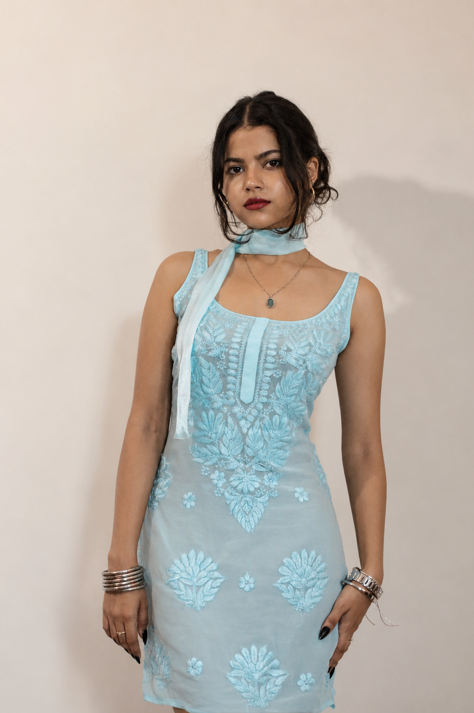 IT girl core green chikankari slip corset back kurti with dupatta/scarf