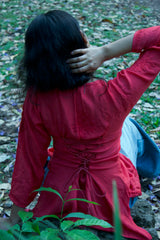 red chikankari short